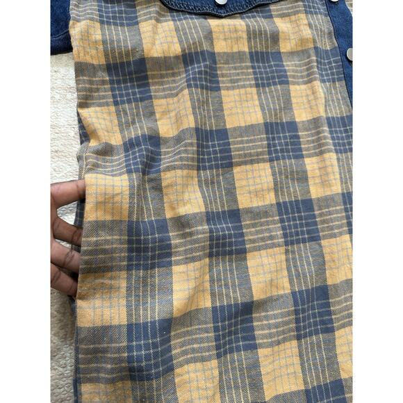 Denim Flannel Shirt Dress Plaid Long Sleeve Button Tunic Cotton Plus Sz 2XL - Picture 6 of 12